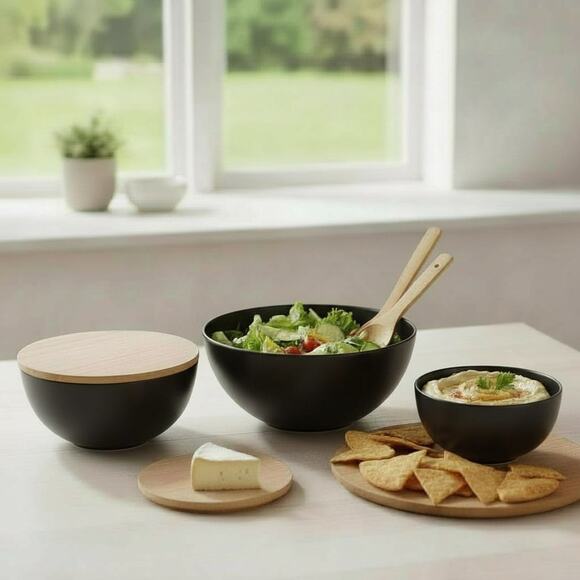 Bamboo Serving Bowl Set with Cutting Board Lids - TWO SETS - Picture 4 of 6